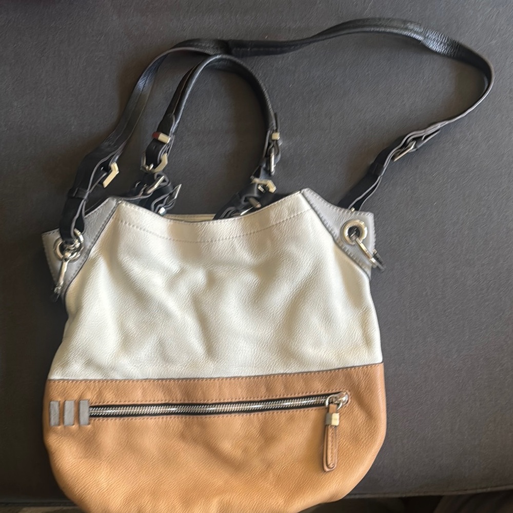 orYANY Cream and Tan Shoulder Bag with Adjustable Strap